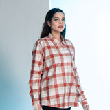 Elan Orange Check Linen Women Shirt - John Ellies