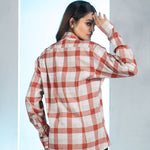 Elan Orange Check Linen Women Shirt - John Ellies