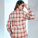 Elan Orange Check Linen Women Shirt - John Ellies