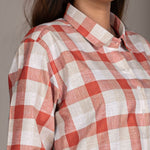 Elan Orange Check Linen Women Shirt - John Ellies