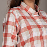 Elan Orange Check Linen Women Shirt - John Ellies