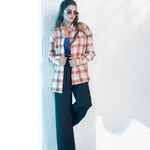 Elan Orange Check Linen Women Shirt - John Ellies