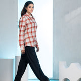 Elan Orange Check Linen Women Shirt - John Ellies