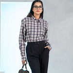 Elan Purple Check Linen Women Shirt - John Ellies