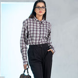 Elan Purple Check Linen Women Shirt - John Ellies