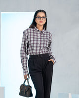 Elan Purple Check Linen Women Shirt