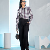 Elan Purple Check Linen Women Shirt - John Ellies