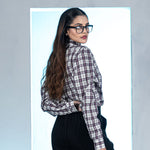 Elan Purple Check Linen Women Shirt - John Ellies