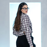 Elan Purple Check Linen Women Shirt - John Ellies