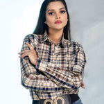 Elan Navy Blue Check Cotton Women Shirt - John Ellies