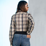 Elan Navy Blue Check Cotton Women Shirt - John Ellies