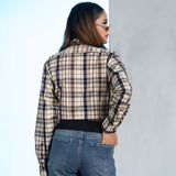 Elan Navy Blue Check Cotton Women Shirt - John Ellies