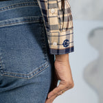 Elan Navy Blue Check Cotton Women Shirt - John Ellies