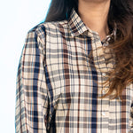 Elan Navy Blue Check Cotton Women Shirt - John Ellies