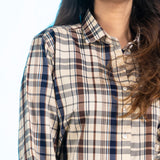 Elan Navy Blue Check Cotton Women Shirt - John Ellies