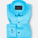 Lynthor Cyan Plain Linen Button Down Shirt