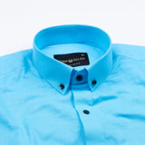 Lynthor Cyan Plain Linen Button Down Shirt