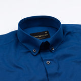 Lynthor Pistal Blue Plain Linen Button Down Shirt