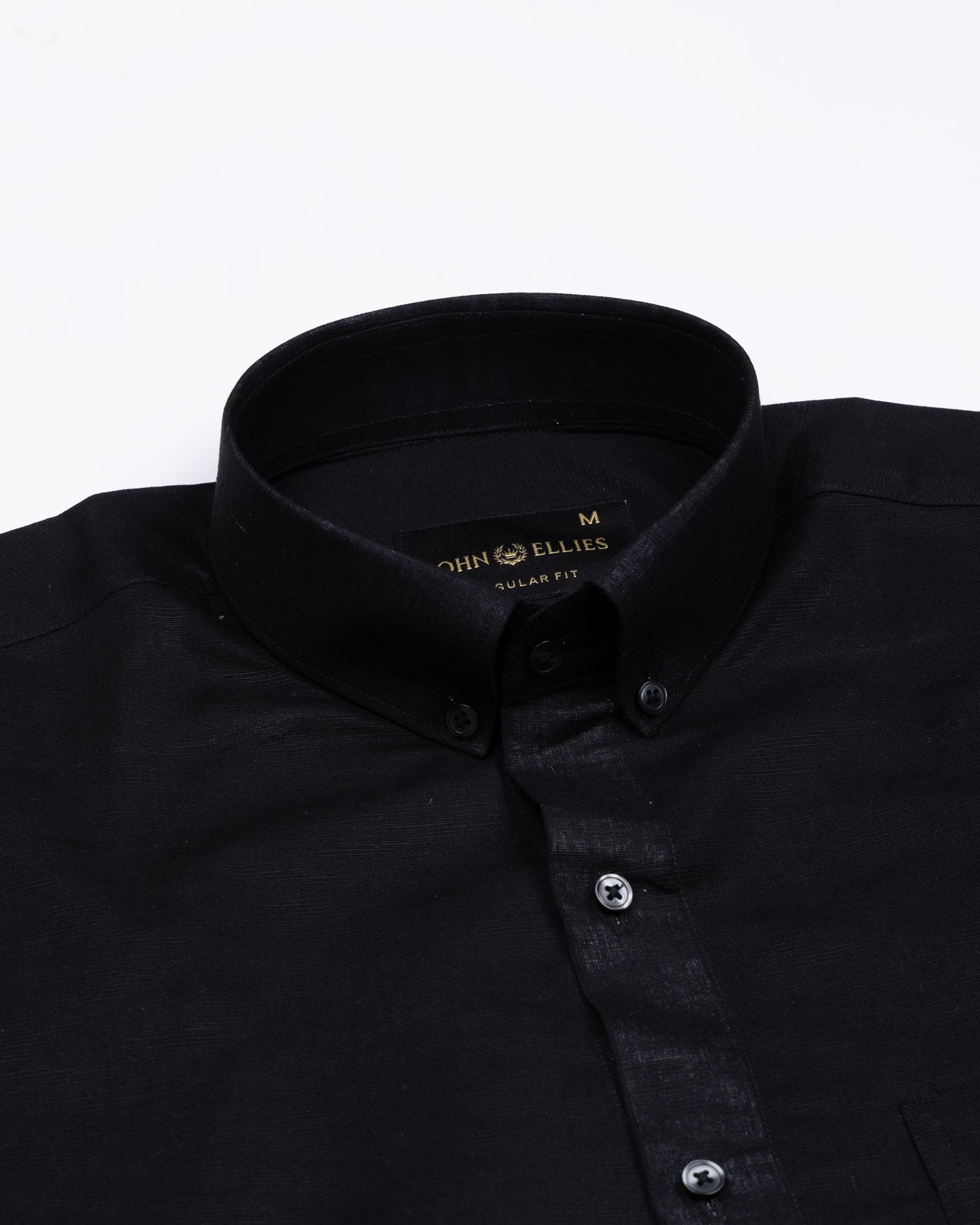 Lynthor Black Plain Linen Button Down Shirt - John Ellies