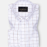 Claryon White With Orange Checked Oxford Cotton Shirt - John Ellies