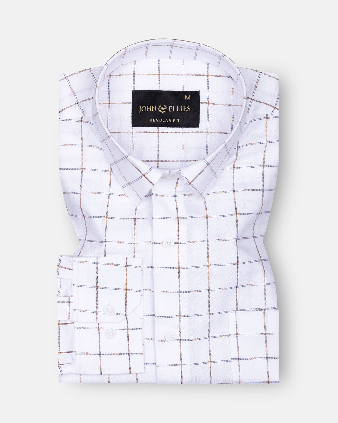 Claryon White With Orange Checked Oxford Cotton Shirt - John Ellies