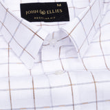 Claryon White With Orange Checked Oxford Cotton Shirt - John Ellies