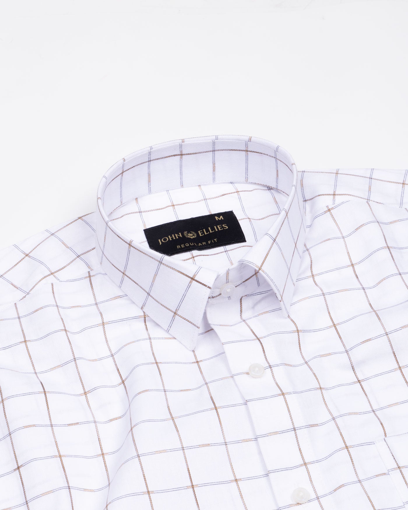 Claryon White With Orange Checked Oxford Cotton Shirt - John Ellies