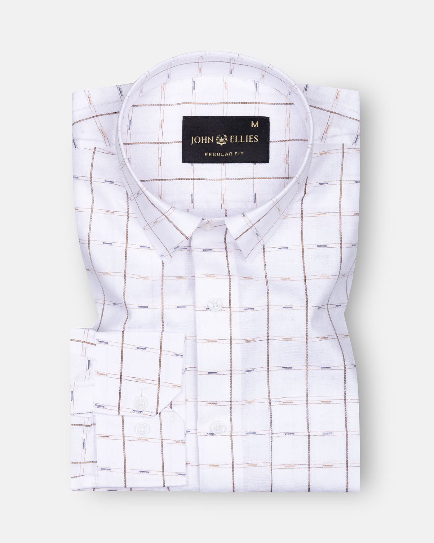 Claryon White Double Line Checked Oxford Cotton Shirt - John Ellies