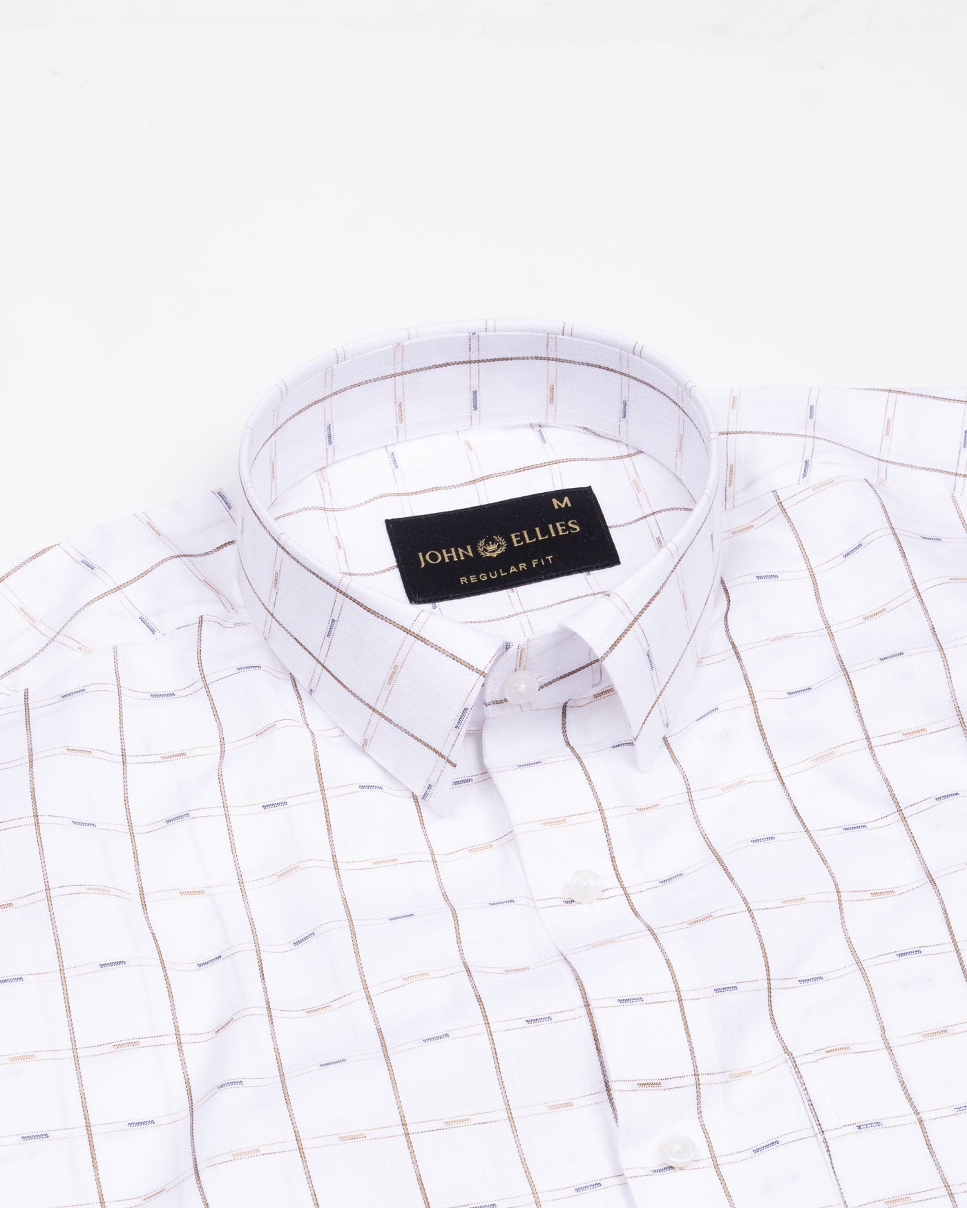 Claryon White Double Line Checked Oxford Cotton Shirt - John Ellies