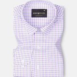 Auberon White With Violet Grid Checked Cotton Shirt - John Ellies