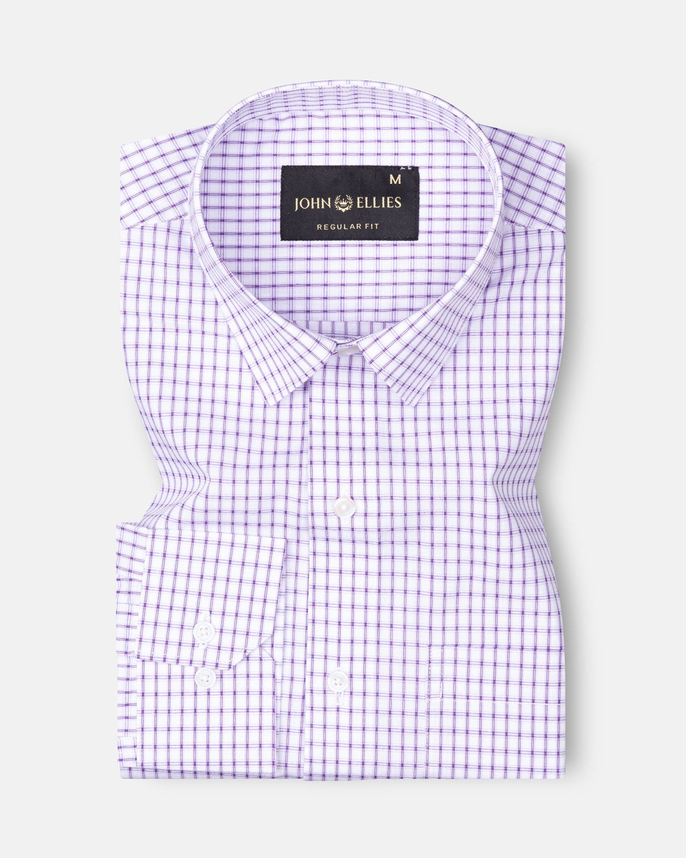 Auberon White With Violet Grid Checked Cotton Shirt - John Ellies