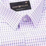 Auberon White With Violet Grid Checked Cotton Shirt - John Ellies