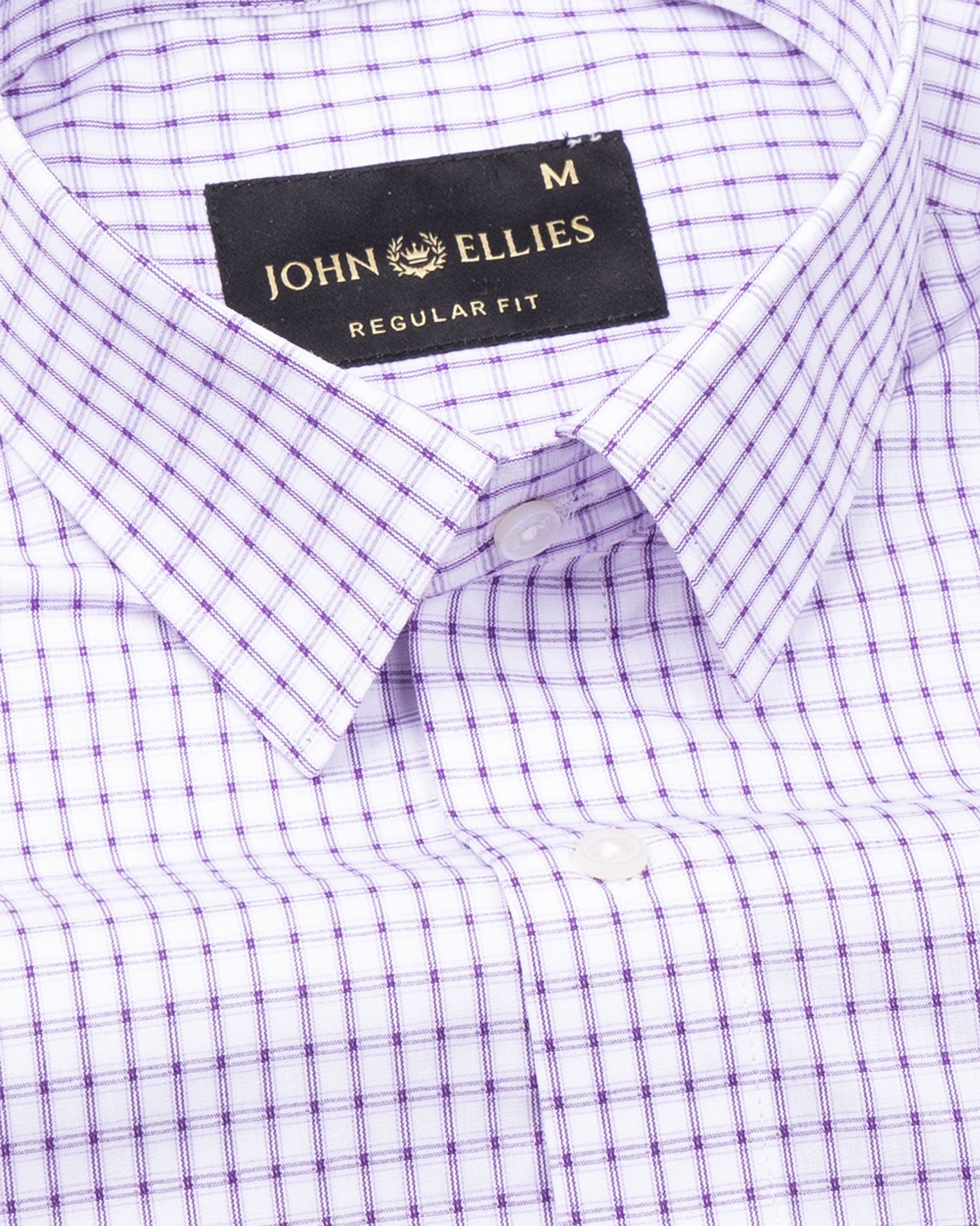 Auberon White With Violet Grid Checked Cotton Shirt - John Ellies