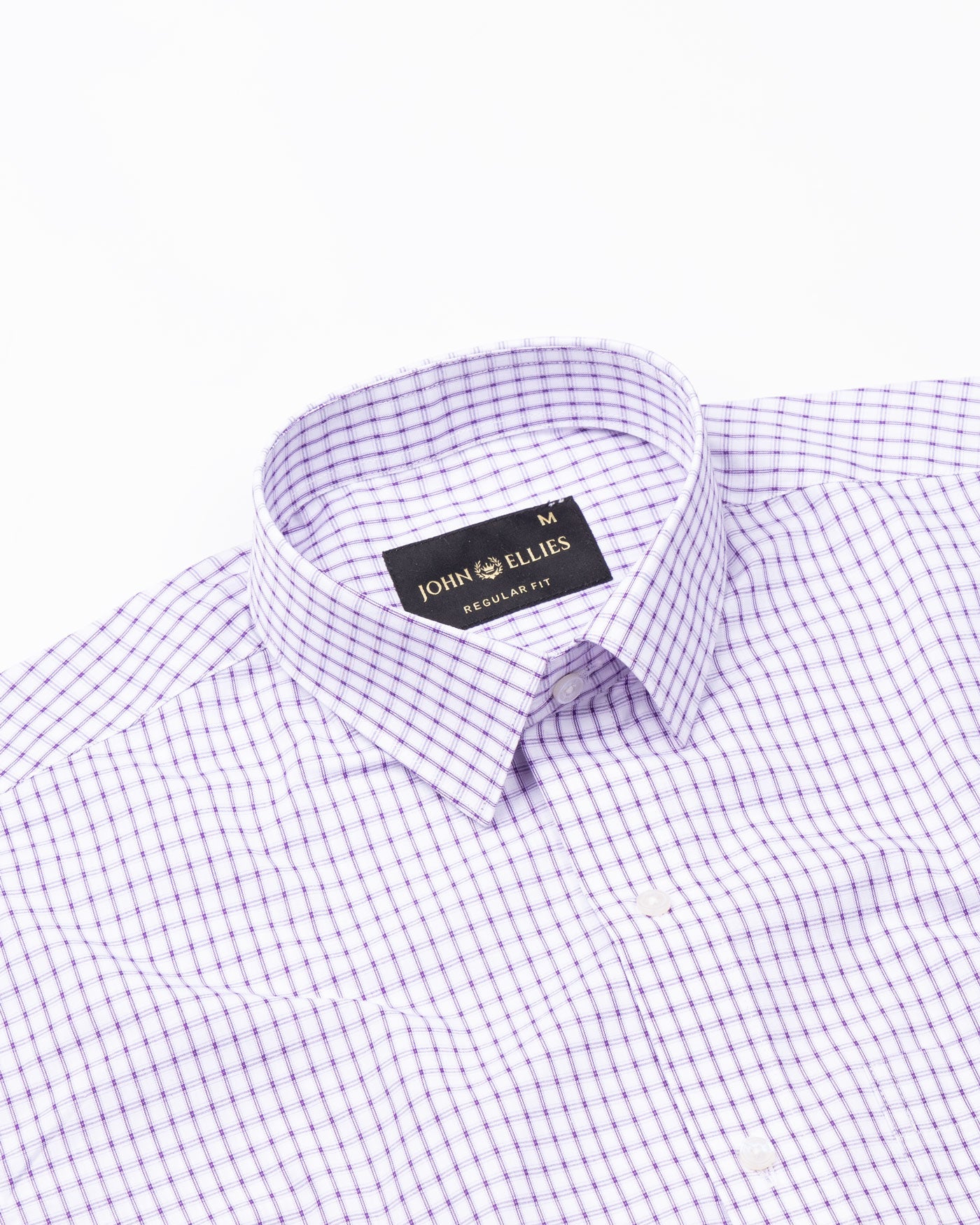 Auberon White With Violet Grid Checked Cotton Shirt - John Ellies