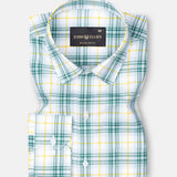 Auberon Green Checked Herribone Cotton Shirt - John Ellies