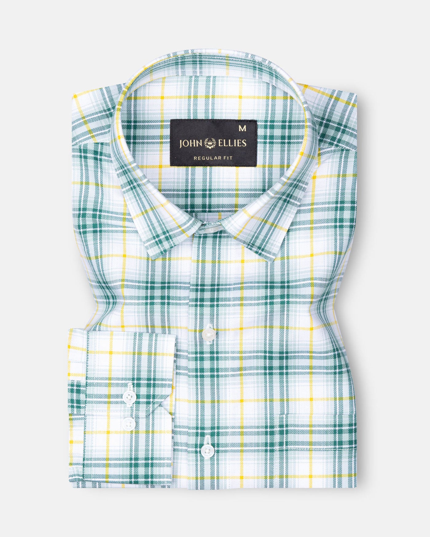 Auberon Green Checked Herribone Cotton Shirt - John Ellies