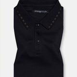 Sakura Black Cotton Polo T-Shirt - John Ellies