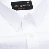 Brivor Zigzag Line Dobby White Cotton Shirt - John Ellies