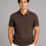 Sakura Brown Cotton Polo T-Shirt