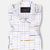 Nobrix White With Navy Checked Giza Cotton Printed Shirt - John Ellies