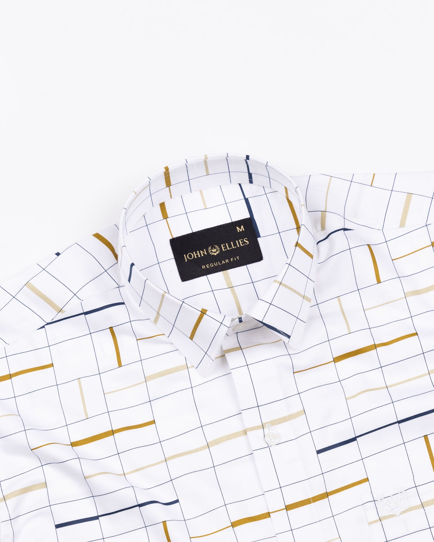 Nobrix White With Navy Checked Giza Cotton Printed Shirt - John Ellies