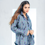 Elan Blue Check Linen Women Shirt - John Ellies