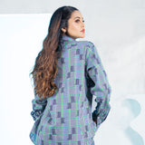 Elan Blue Check Linen Women Shirt - John Ellies