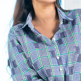 Elan Blue Check Linen Women Shirt - John Ellies