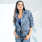 Elan Blue Check Linen Women Shirt - John Ellies