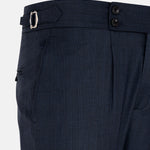 Vittorio Navy Blue Checked Formal Single Pleated Italian Pant - John Ellies