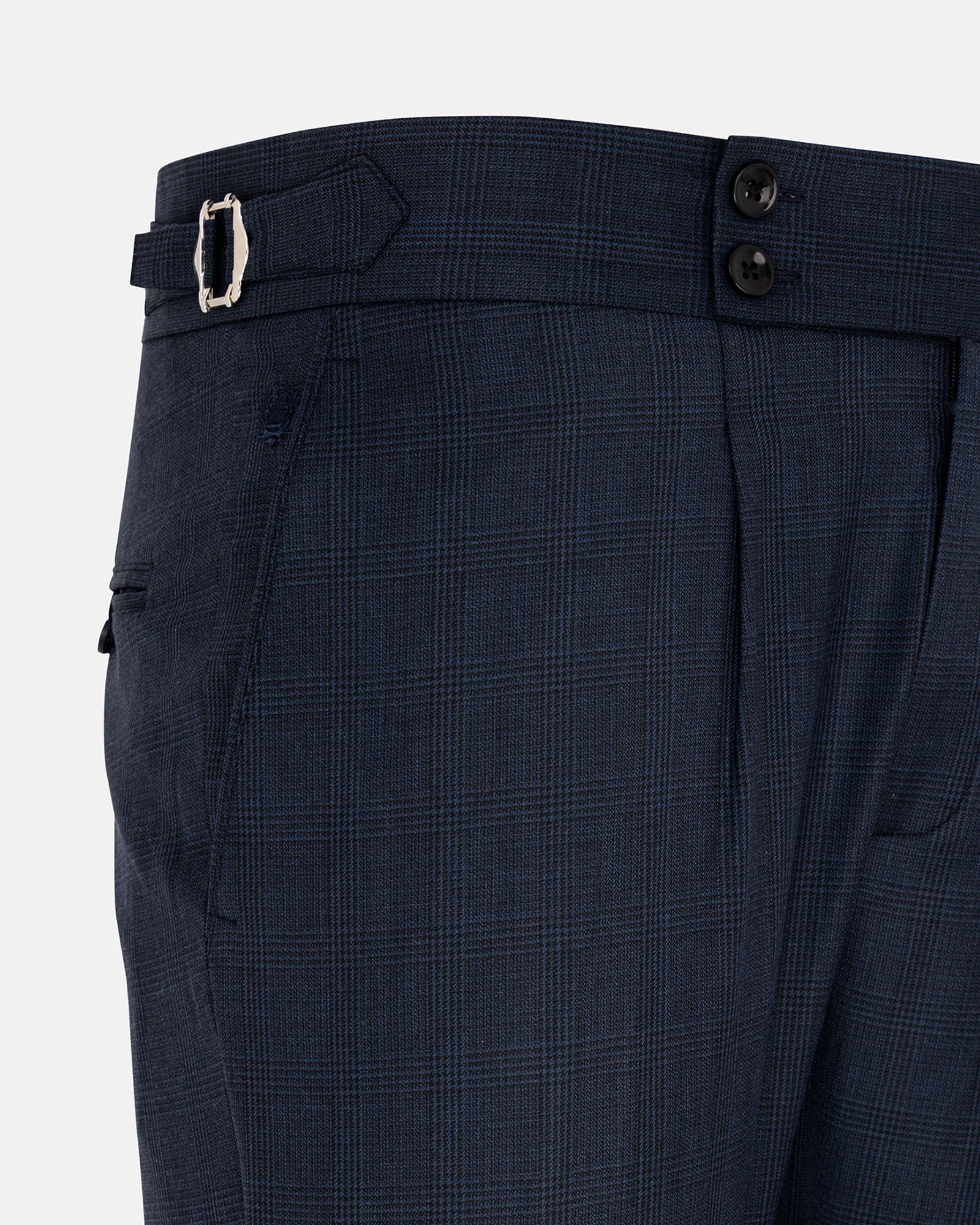 Vittorio Navy Blue Checked Formal Single Pleated Italian Pant - John Ellies