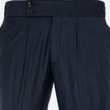 Vittorio Navy Blue Checked Formal Single Pleated Italian Pant - John Ellies