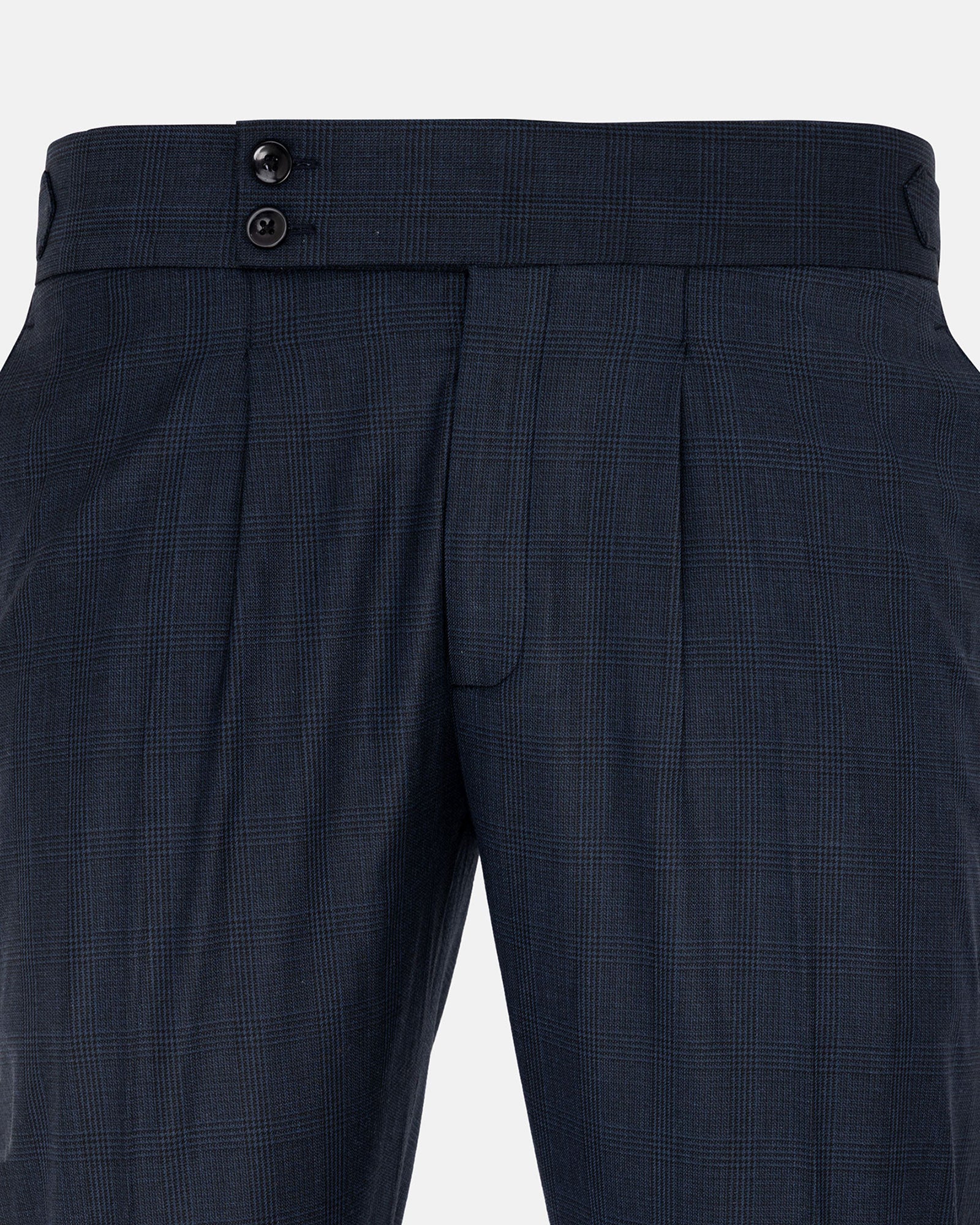 Vittorio Navy Blue Checked Formal Single Pleated Italian Pant - John Ellies