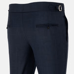 Vittorio Navy Blue Checked Formal Single Pleated Italian Pant - John Ellies